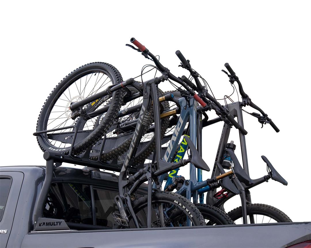 Bike Rack Bed Mount; Holds 2 Bikes Vertically; Cradle System With Straps; Non-Foldable; Texture Black Powder Coated; Aluminum; Additional Bike Rack Cradles Are Sold Separately To Carry Up To 4 Bikes