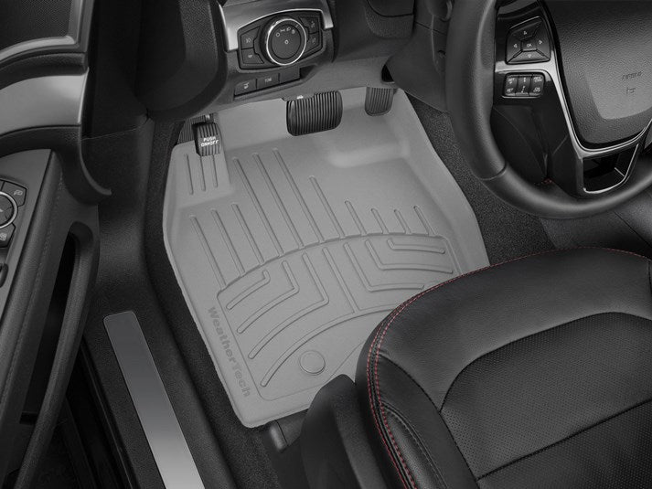 Floor Liner Molded Fit With Underside Nibs; With Channels And Reservoir To Direct And Hold Fluids With Embossed WeatherTech Logo; Gray; Thermoplastic Elastomer (TPE) Injection Molded Material; 2 Piece