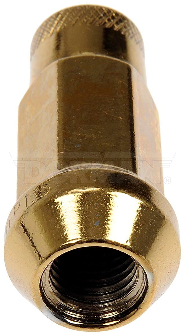 Lug Nut OE Replacement; M12-1.50 Thread Size; 48 Millimeter Overall Length; 17 Millimeter Hex Size; 60 Degree Conical Seat; Open End; Right Hand Thread; Gold; Carbon Steel; Pack Of 20