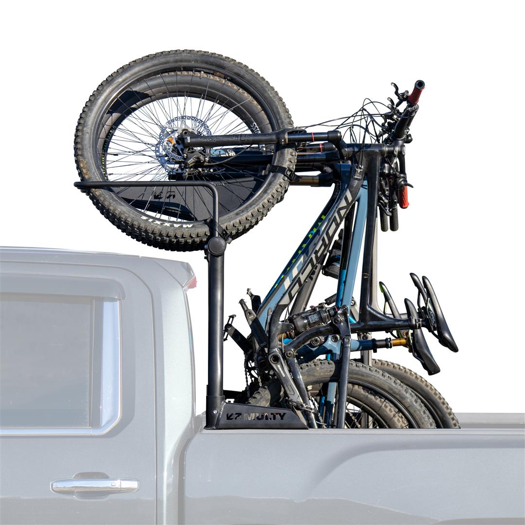 Bike Rack Bed Mount; Holds 2 Bikes Vertically; Cradle System With Straps; Non-Foldable; Texture Black Powder Coated; Aluminum; Additional Bike Rack Cradles Are Sold Separately To Carry Up To 6 Bikes