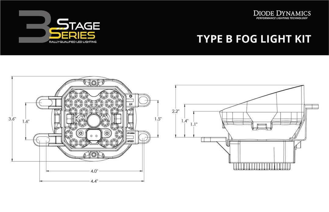 Driving/ Fog Light LED Bulb; Clear Bulbs; 3 Inch Round; 38.5 Watt Amp Draw 3 AMP At 12.8 Volt; 80x8 Degree Fog Beam; 3500 Effective Lumens; Polycarbonate Clear Lens; Black Housing; Set Of 2 Lights With 2 H 11 DT Adapters/ Mounting Brackets And Hardware