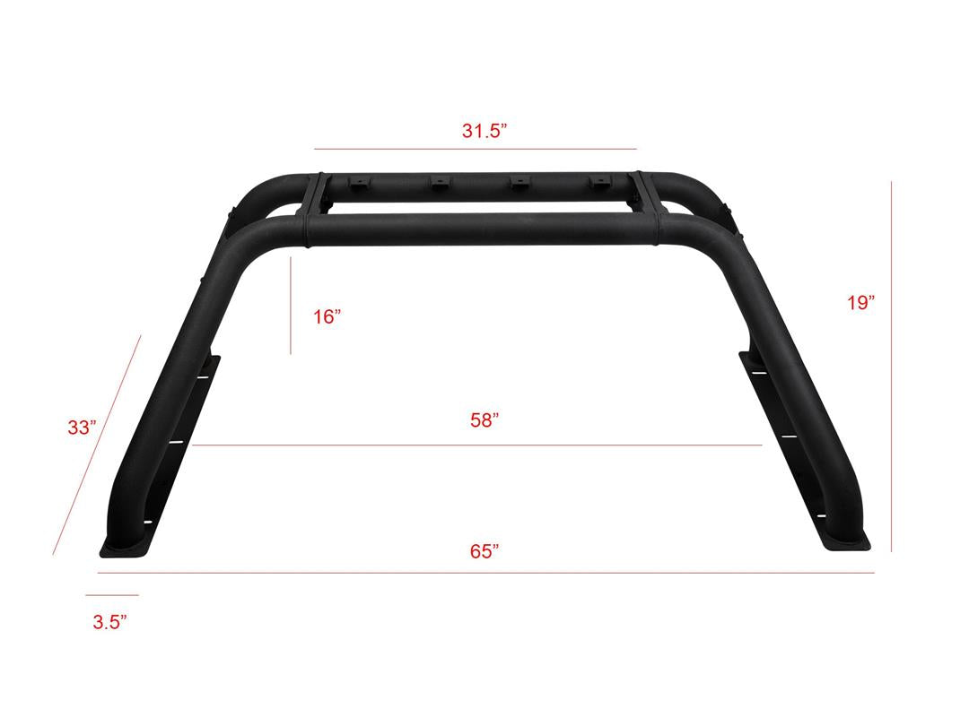 Truck Bed Bar Modular Style; Mounts Up To 4 Lights; Powder Coated; Black; Steel