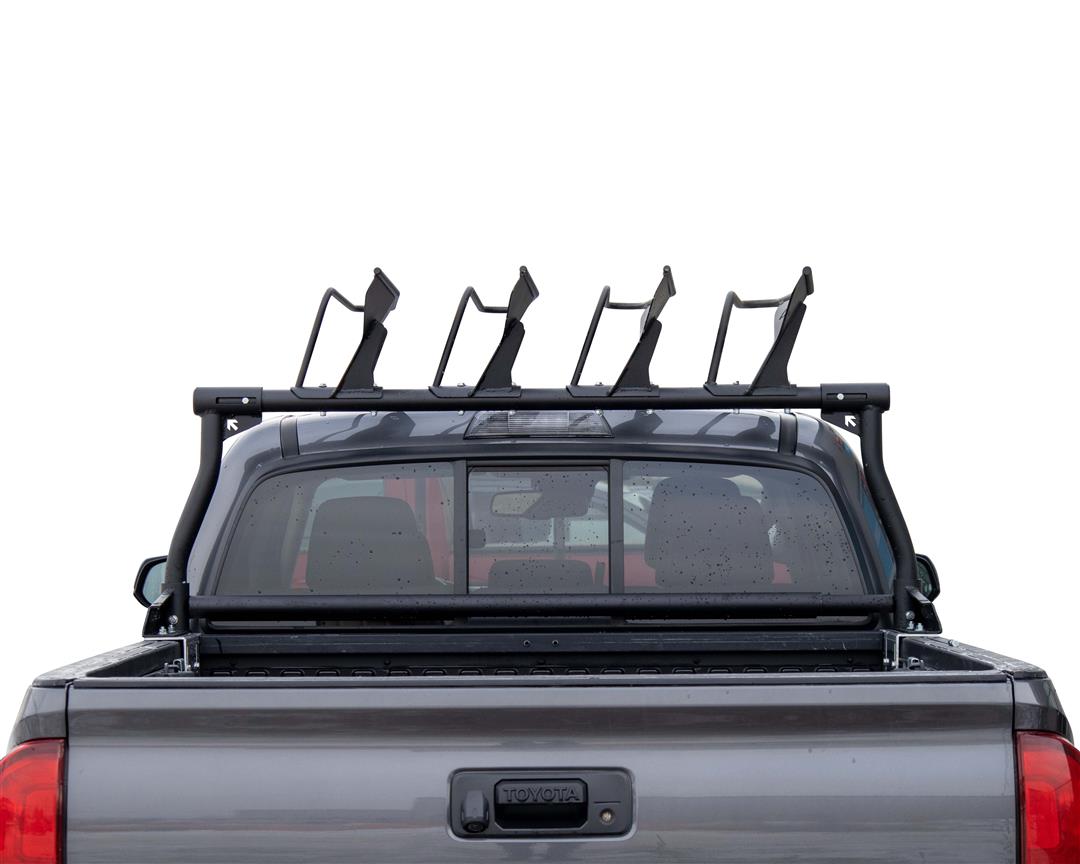 Bike Rack Bed Mount; Holds 2 Bikes Vertically; Cradle System With Straps; Non-Foldable; Texture Black Powder Coated; Aluminum; Additional Bike Rack Cradles Are Sold Separately To Carry Up To 4 Bikes