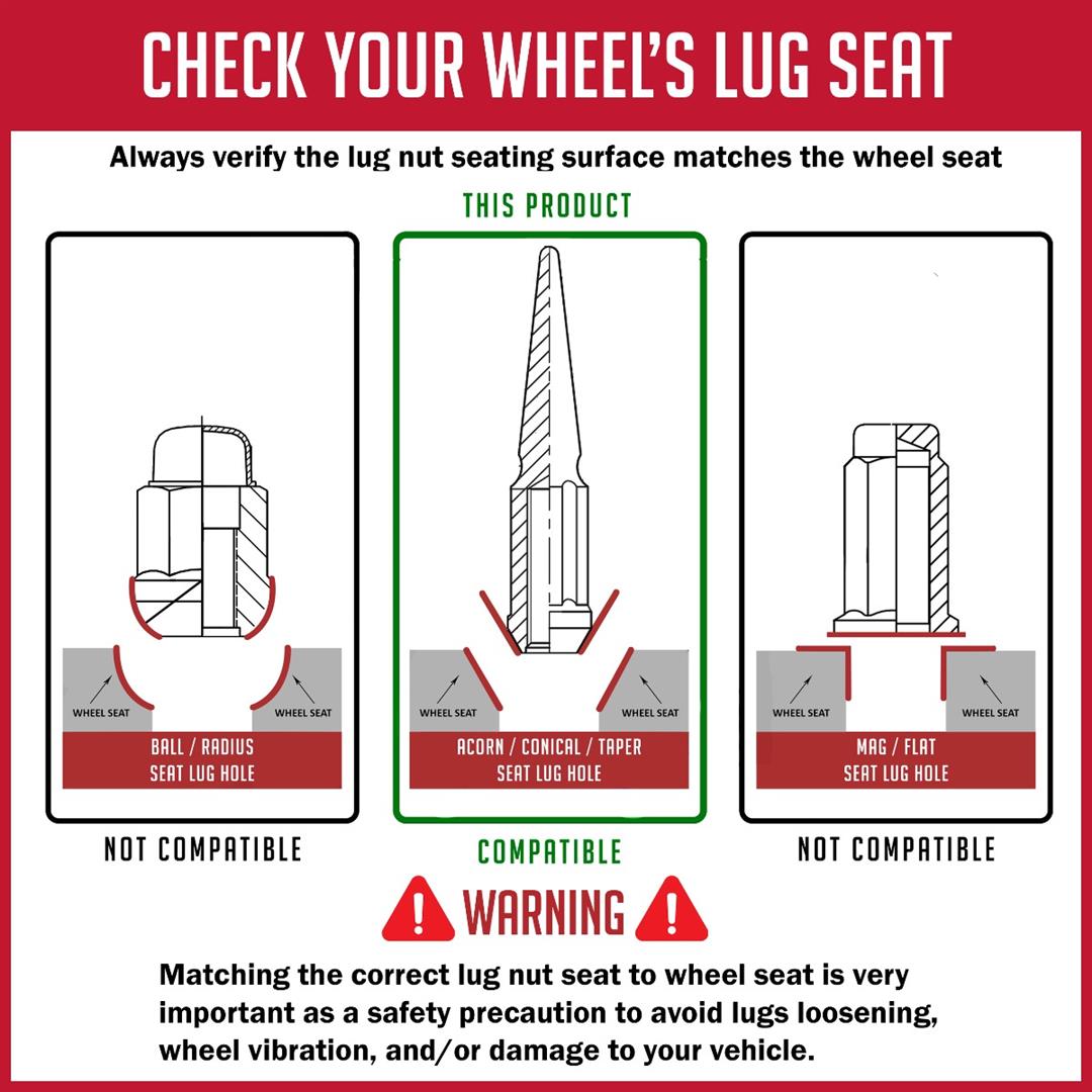 Lug Nut 8 Lug Kit; 14 Millimeter x 1.5 Thread Size; 60 Degree Conical; Spline Drive; Acorn Duplex; 4.4 Inch Overall Length; 6 Spline Tool; With 32 Chrome Plated Steel Spike Lug Nuts/ Socket Key