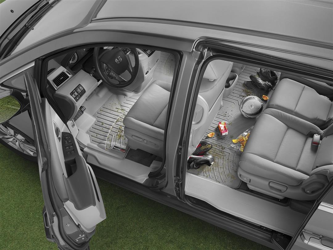 Floor Liner Molded Fit; With Channels And Reservoir To Direct And Hold Fluids With Applied WeatherTech Logo; Gray; Thermoplastic Polyolefin (TPO) Vacuum Formed Material; 2 Piece