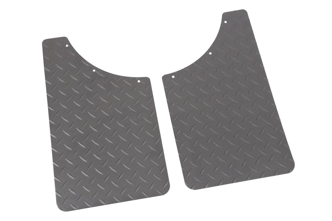 Mud Flap Multi-Fit (See Document for Guidance); 11 Inch X 19 Inch; Set of 2; Rectangle With Radius Notch; Without Logo; Textured; Black; Aluminum; Screw On