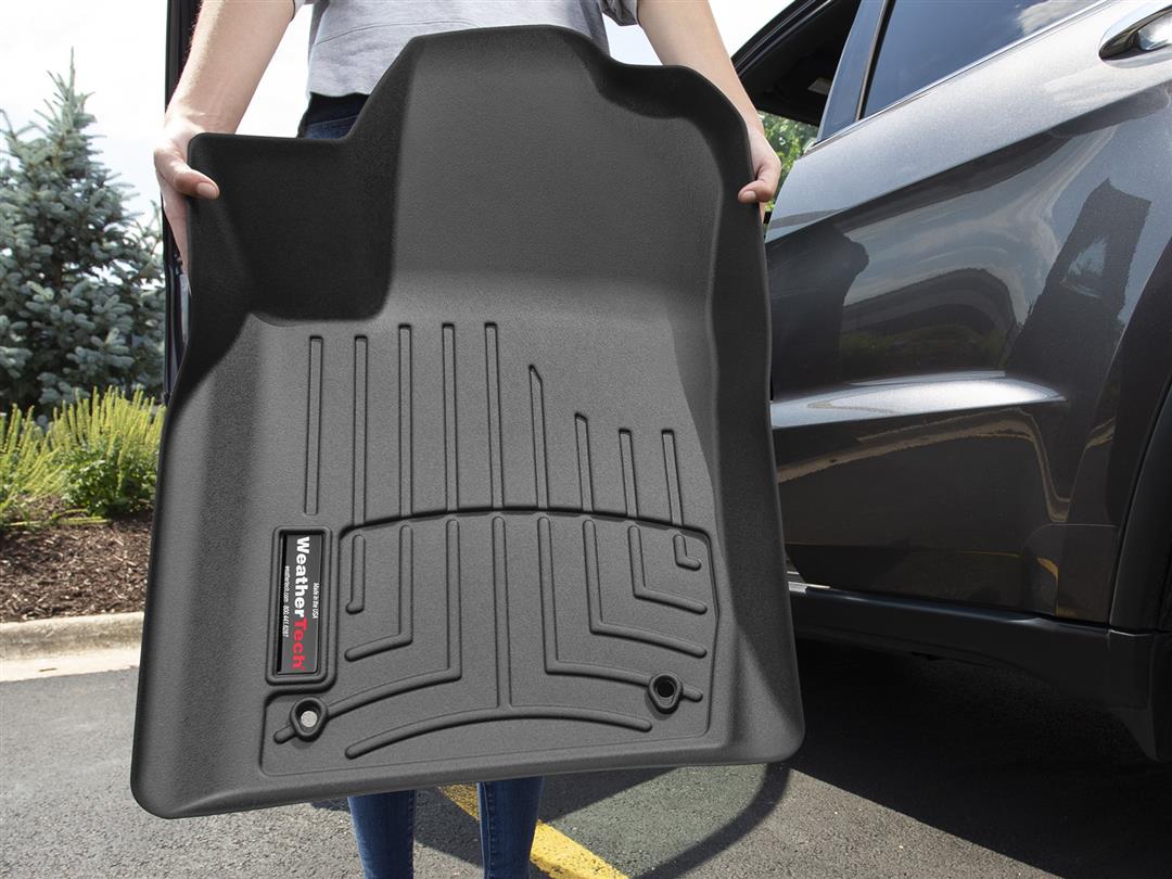 Floor Liner Molded Fit; With Channels And Reservoir To Direct And Hold Fluids With Applied WeatherTech Logo; Black; Thermoplastic Polyolefin (TPO) Vacuum Formed Material; 2 Piece