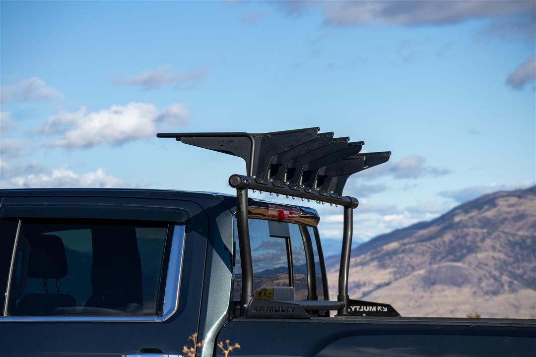 Bike Rack Bed Mount; Holds 2 Bikes Vertically; Cradle System With Straps; Non-Foldable; Texture Black Powder Coated; Aluminum; Additional Bike Rack Cradles Are Sold Separately To Carry Up To 6 Bikes