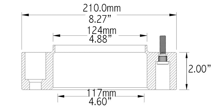 Wheel Adapter 8 x 165.1 Millimeter/ 8 x 6.50 Inch Axle Bolt Circle; 8 x 180 Millimeter/ 8 x 7.08 Inch Wheel Bolt Circle; Hub Centric; 14 Millimeter x 1.5 Thread Size Studs; 117.00 Inside Diameter Hub Size/ 124.10 Outside Diameter Hub Size; 2 Inch Thick; B
