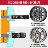 Lug Nut 14 Millimeter X 1.5 Thread Size; ET Shank Open End; Spline Drive Open End Lug; 1.36 Inch Overall Length; Spine Drive; Requires 6 Spline Tool (See Required Parts); Black; Steel