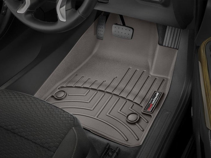 Floor Liner Molded Fit; With Channels And Reservoir To Direct And Hold Fluids With Applied WeatherTech Logo; Cocoa; Thermoplastic Polyolefin (TPO) Vacuum Formed Material; 2 Piece