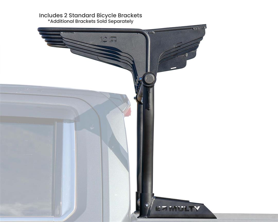 Bike Rack Bed Mount; Holds 2 Bikes Vertically; Cradle System With Straps; Non-Foldable; Texture Black Powder Coated; Aluminum; Additional Bike Rack Cradles Are Sold Separately To Carry Up To 6 Bikes