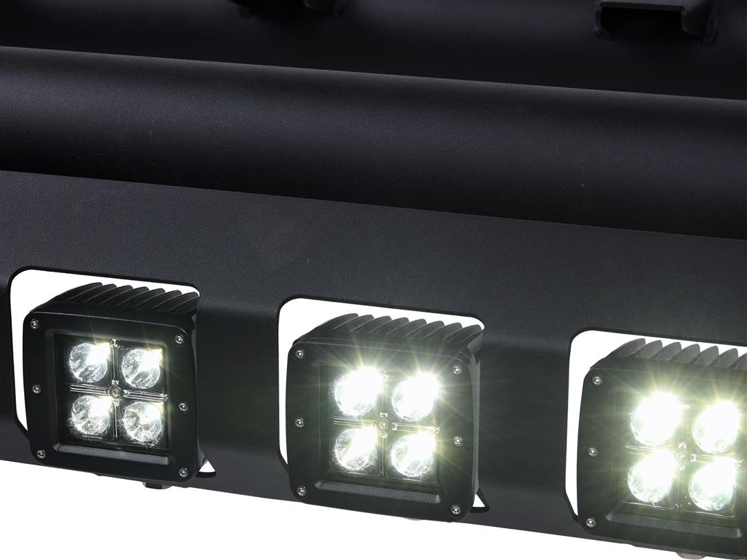 Truck Bed Bar 3 Inch Tubular Bar; Mounts Up To 4 Lights; Powder Coated; Black; Steel; With Quad LED Light Mount
