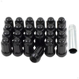 Lug Nut 6 Lug Kit; 12 Millimeter x 1.25 Thread Size; 60 Degree Conical; Spline Drive; Acorn; 1.38 Inch Overall Length; 6 Spline Tool; With 24 Black Carbon Steel Lug Nut
