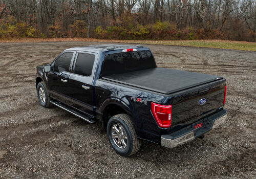 Tonneau Cover Soft Folding; 2 Folds/ 3 Panels; Not Hinged In Front; Lockable via Tailgate Lock; Black; Vinyl
