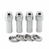 Lug Nut 12 Millimeter X 1.5 Thread Size; 2.27 Inch Extra Long Mag Shank With 1-1/4 Inch Round Center Hole Washer; Duplex Lug; 2.27 Inch Overall Length; 13/16 Inch Wrench Size; Chrome Plated; Steel; Set Of 4