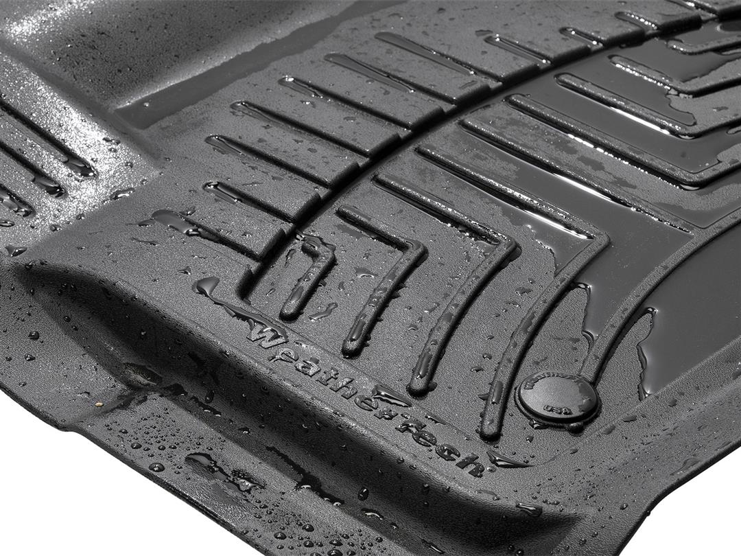Floor Liner Molded Fit; With Channels And Reservoir To Direct And Hold Fluids With Applied WeatherTech Logo; Black; Thermoplastic Polyolefin (TPO) Vacuum Formed Material; 2 Piece