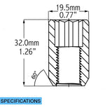Lug Nut 5 Lug Kit; 14 Millimeter x 1.5 Thread Size; 60 Degree Conical; Tuner Acorn; 1.26 Inch Overall Length; With 20 Black Carbon Steel Lug Nut