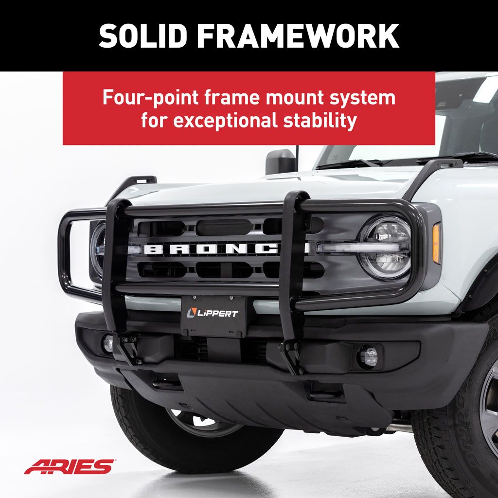 Grille Guard Powder Coated; Black; Steel; With Brush Guard; Without Skid Plate; Without Step Plate