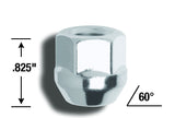 Lug Nut 12 Millimeter X 1.5 Thread Size; Conical Seat; For Use With Steel And Aluminum Wheels; 0.825 Inch Overall Length; 3/4 Inch Hex Size; Chrome Plated; Steel; Pack Of 100
