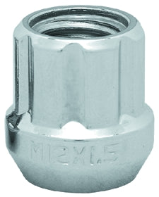 Lug Nut 14 Millimeter X 2 Thread Size; Conical Seat; Spline Drive Closed End Lug; 2 Inch Overall Length; Spine Drive; Requires 7 Spline Tool (See Required Parts); Chrome Plated; Carbon Steel; Pack Of 4; Tool Must Be Ordered Separately
