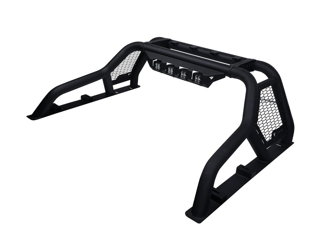 Truck Bed Bar 3 Inch Tubular Bar; Mounts Up To 4 Lights; Powder Coated; Black; Steel; With Quad LED Light Mount