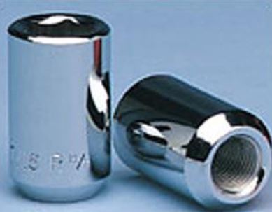 Lug Nut 12 Millimeter X 1.5 Thread Size; Conical Seat; Open End Lug; 1.3 Inch Overall Length; 3/4 Inch Hex Size; Chrome Plated; Carbon Steel; Pack Of 4