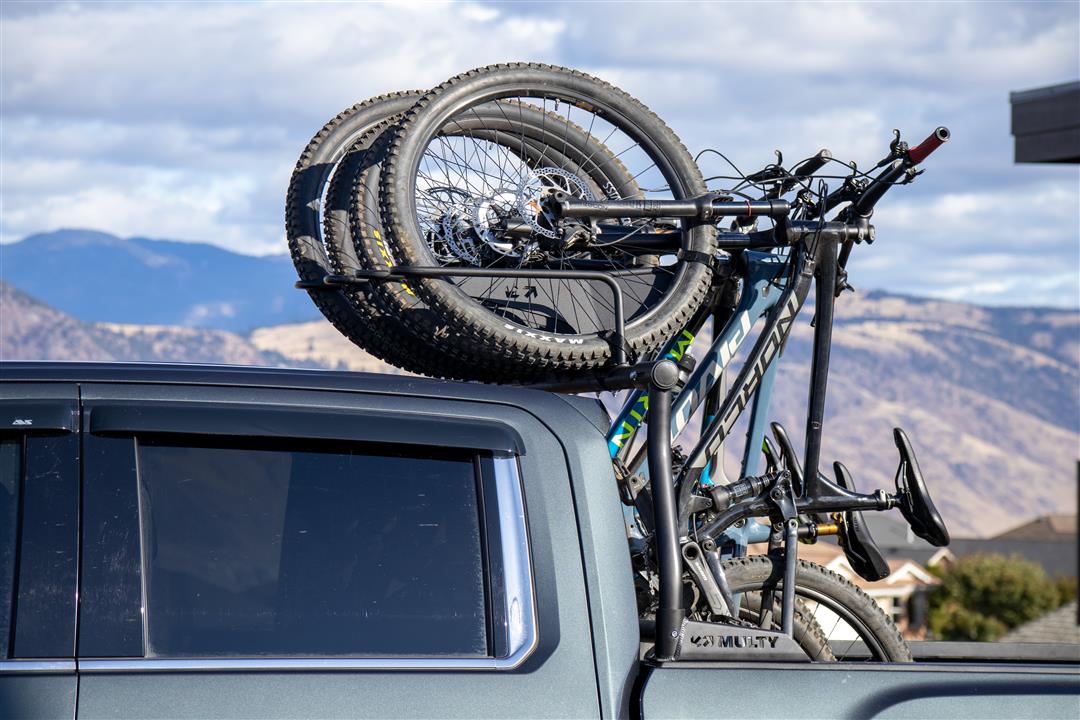Bike Rack Bed Mount; Holds 2 Bikes Vertically; Cradle System With Straps; Non-Foldable; Texture Black Powder Coated; Aluminum; Additional Bike Rack Cradles Are Sold Separately To Carry Up To 4 Bikes