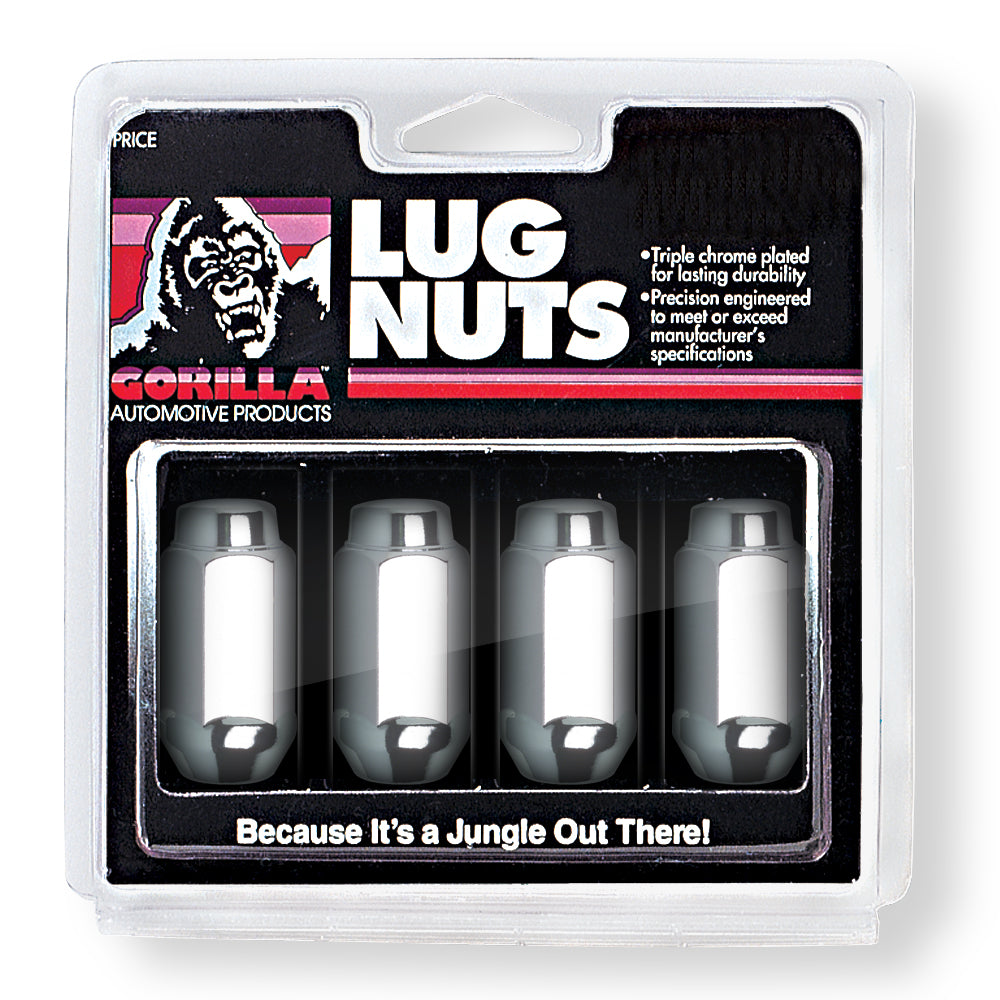 Lug Nut 14 Millimeter X 1.5 Thread Size; Conical Seat; 2 Inch Overall Length; 7/8 Inch Hex Size; Chrome Plated; Steel; Pack Of 4 With Clamshell Packaging