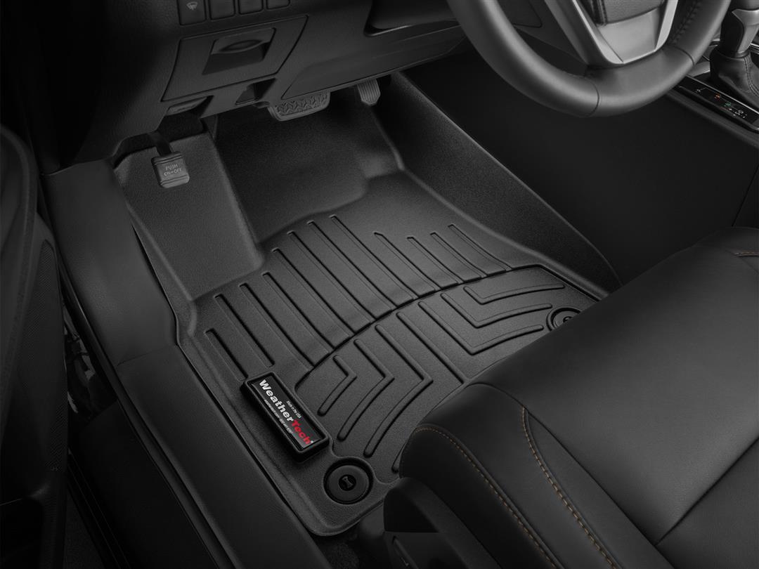 Floor Liner Molded Fit; With Channels And Reservoir To Direct And Hold Fluids With Applied WeatherTech Logo; Black; Thermoplastic Polyolefin (TPO) Vacuum Formed Material; 2 Piece