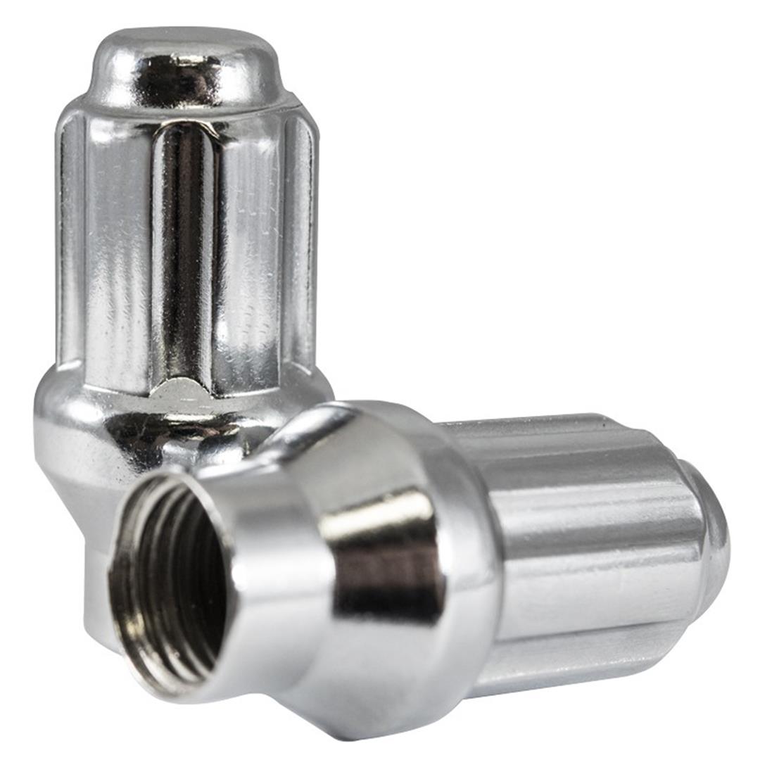 Lug Nut 14 Millimeter X 1.5 Thread Size; 60 Degree Conical; Spline Drive Open End Lug; 1.70 Inch Overall Length; Chrome; Carbon Steel