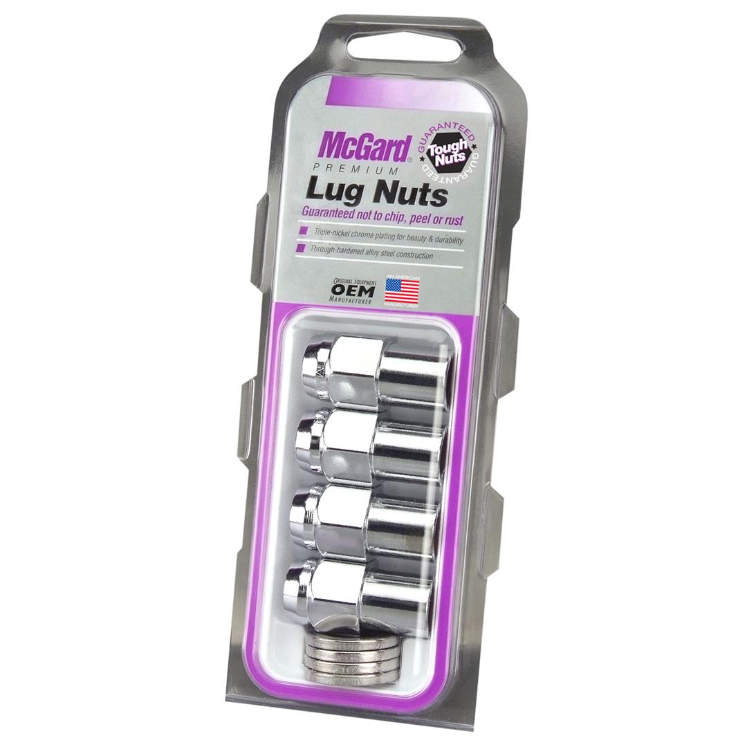 Lug Nut 12 Millimeter X 1.5 Thread Size; 0.746 Inch Regular Mag Shank With 1.06 Inch Round Center Hole Washer; Extra Long Lug; Use With Aluminum Wheels; 1.65 Inch Overall Length; 13/16 Inch Wrench Size; Chrome Plated; Steel; Set Of 4