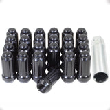 Lug Nut 6 Lug Kit; 14 Millimeter x 1.5 Thread Size; 60 Degree Conical; Spline Drive; Acorn; 1.90 Inch Overall Length; 6 Spline Tool; With 24 Black Steel Lug Nut