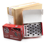 Lug Nut 5 Lug Kit; 12 Millimeter x 1.5 Thread Size; 60 Degree Conical; Spline Drive; Acorn Open End; 0.84 Inch Overall Length; 6 Spline Tool; With 20 Chrome Plated Carbon Steel Lug Nut/ Socket Key/ 4 Valve Stems