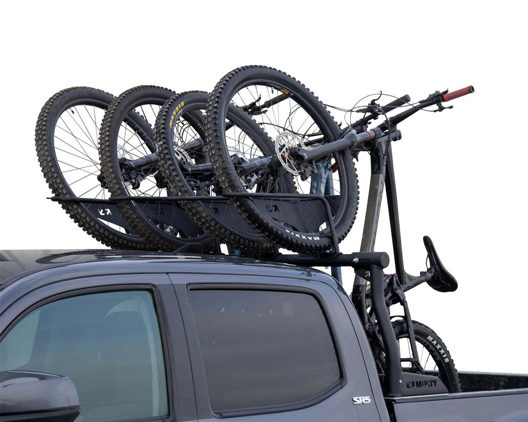 Bike Rack Bed Mount; Holds 2 Bikes Vertically; Cradle System With Straps; Non-Foldable; Texture Black Powder Coated; Aluminum; Additional Bike Rack Cradles Are Sold Separately To Carry Up To 4 Bikes
