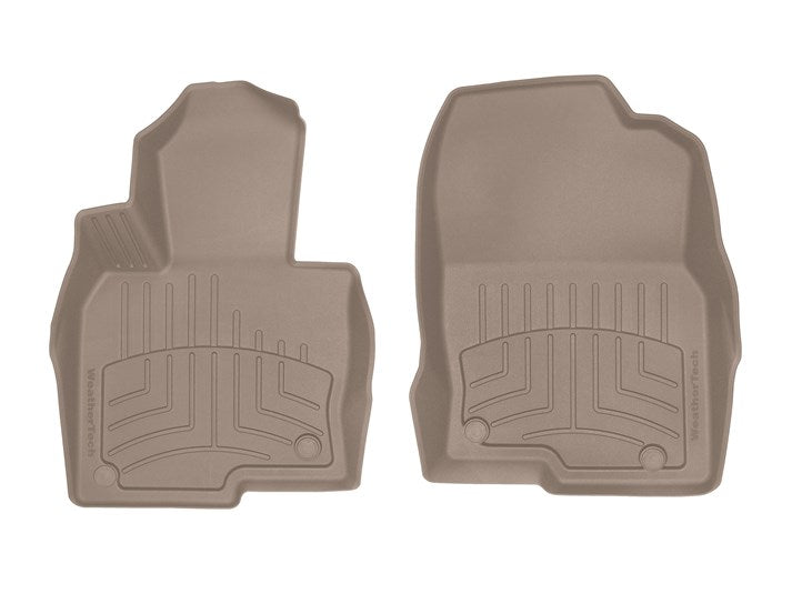 Floor Liner Molded Fit With Underside Nibs; With Channels And Reservoir To Direct And Hold Fluids With Embossed WeatherTech Logo; Tan; Thermoplastic Elastomer (TPE) Injection Molded Material; 2 Piece