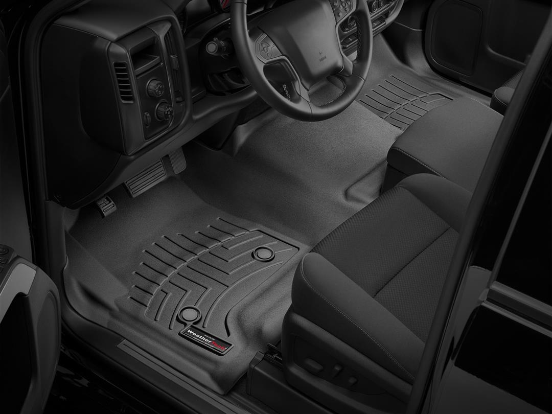 Floor Liner Molded Fit; With Channels And Reservoir To Direct And Hold Fluids With Applied WeatherTech Logo; Black; Thermoplastic Polyolefin (TPO) Vacuum Formed Material; 2 Piece