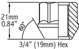 Lug Nut 6 Lug Kit; 14 Millimeter x 2 Thread Size; 60 Degree Conical Bulge Open End; Acorn Open End; 0.84 Inch Overall Length; 3/4 Inch Hex Size; With 24 Zinc Plated Steel Lug Nut