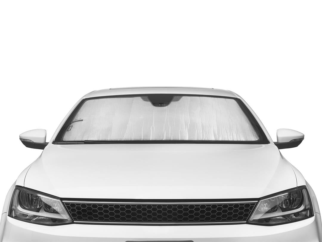 Window Shade Full Vehicle Kit; Direct-Fit; Silver/ Black Reversible; Uses Sun Visors/ Friction To Hold In Place; Roll Up With Hook And Loop Strap For Storage