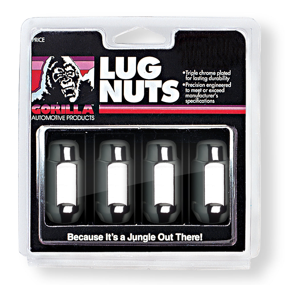 Lug Nut 14 Millimeter X 1.5 Thread Size; Conical Seat; For Use With Steel And Aluminum Wheels; 1.9 Inch Overall Length; 13/16 Inch Hex Size; Chrome Plated; Steel; Pack Of 4 With Clamshell Packaging