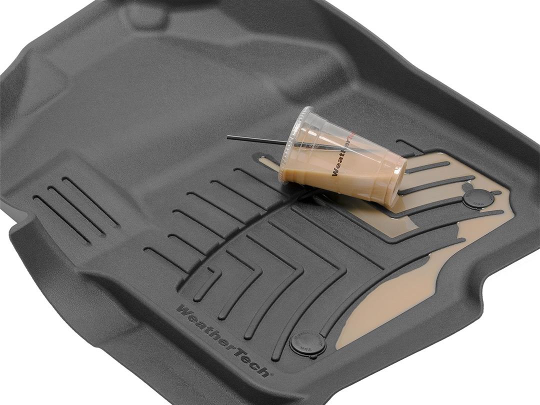 Floor Liner Molded Fit With Underside Nibs; With Channels And Reservoir To Direct And Hold Fluids With Embossed WeatherTech Logo; Black; Thermoplastic Elastomer (TPE) Injection Molded Material; 2 Piece