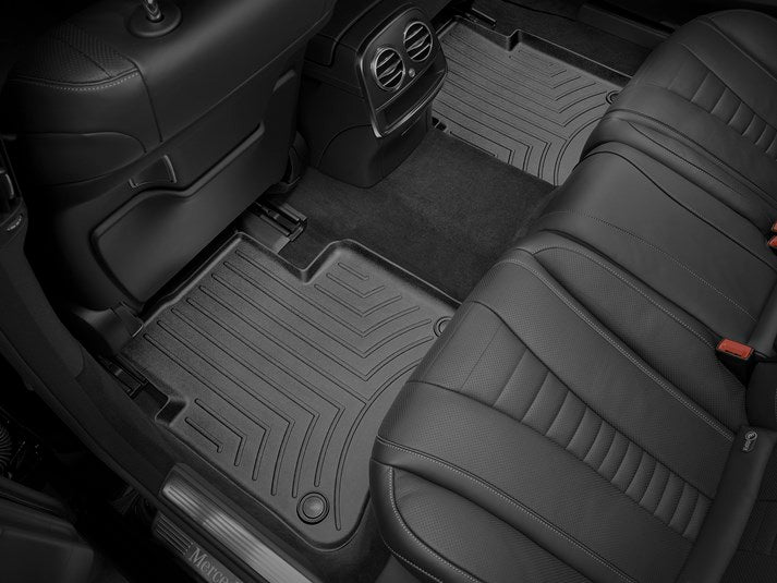 Floor Liner Molded Fit; With Channels And Reservoir To Direct And Hold Fluids With Applied WeatherTech Logo; Black; Thermoplastic Polyolefin (TPO) Vacuum Formed Material; 1 Piece
