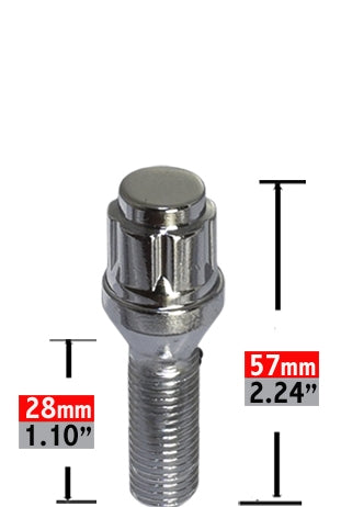 Lug Bolt 5 Lug Kit; 14 Millimeter x 1.25 Thread Size; 60 Degree Conical; Spline Drive; Acorn Duplex; 1.10 Inch Shank Length; 2.24 Inch Overall Length; 6 Spline Tool; With 20 Chrome Plated Carbon Steel Lug Bolts